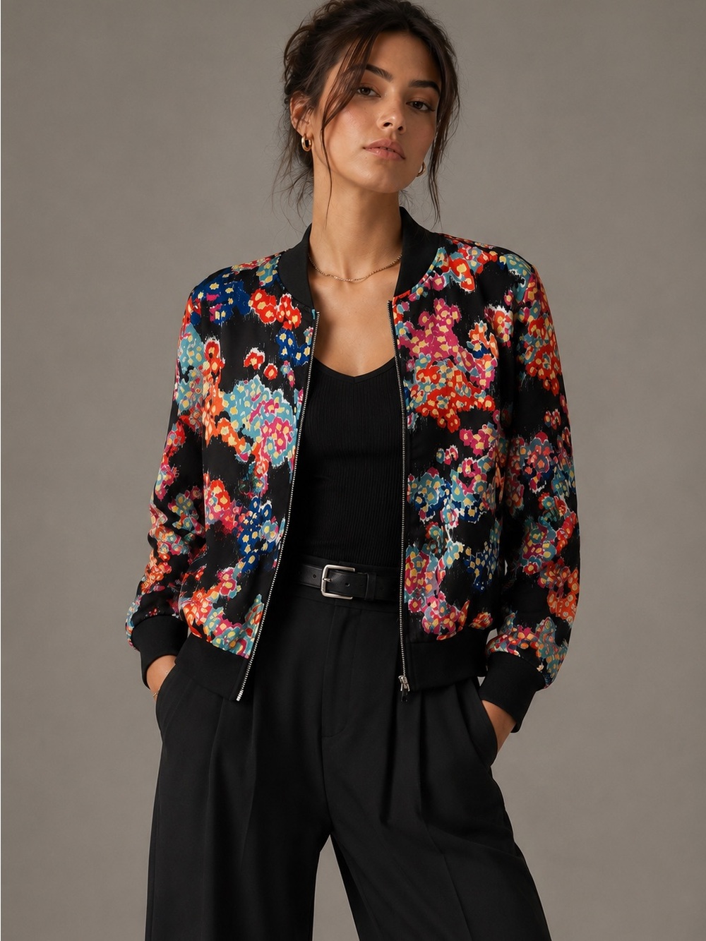 Jason Wu $1,895 Black Floral‎ Bomber Jacket - Women's Stylish Printed Coat